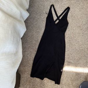 Lulu's Bodycon Midi Cross-back Slit Dress